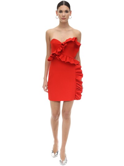 Msgm Strapless Double Crepe Mini Dress In Red