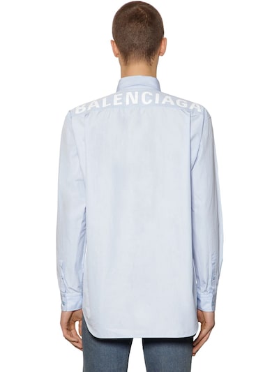 Balenciaga Logo Cotton Poplin Shirt In Navy