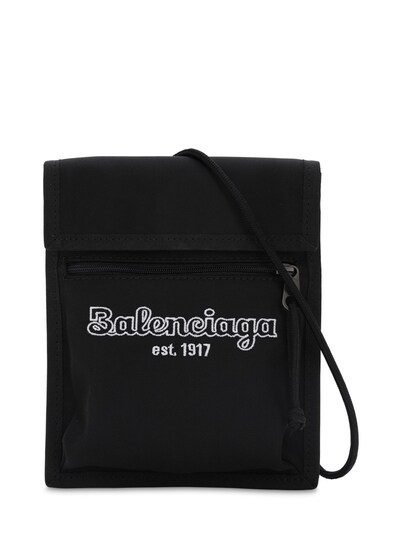 Balenciaga Logo-embroidered Canvas Messenger Bag In Black
