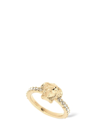 Shop Versace Medusa Crystal Thin Ring In Gold,crystal