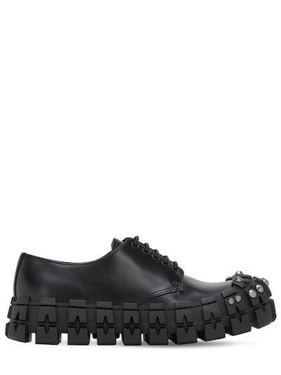 Prada Leather Studded Lace Up Shoes Black Luisaviaroma