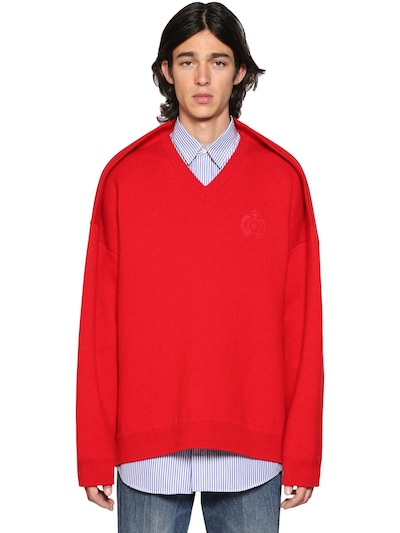 red balenciaga sweater