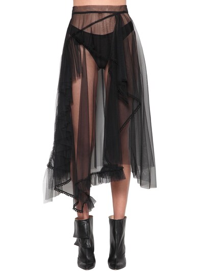 Act N°1 Ruffled Tulle Midi Skirt In Black
