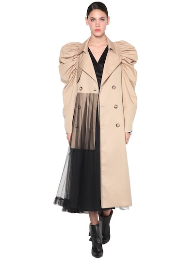 Act N°1 Cotton Trench Coat W/ Puff Sleeves In Beige
