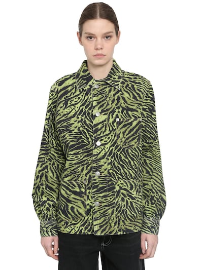 GANNI ANIMALIER PRINTED COTTON DENIM JACKET,70IRT7050-ODUY0
