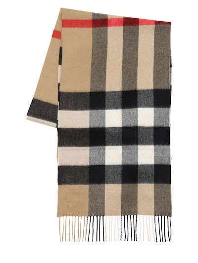 burberry fringed checked cashmere scarf