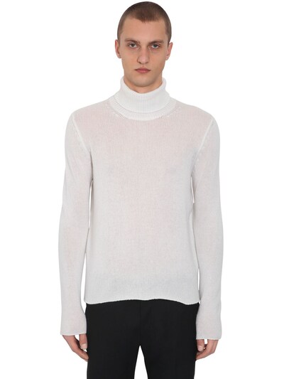 Bottega Veneta Cashmere Knit Turtle Neck Sweater In Optic White