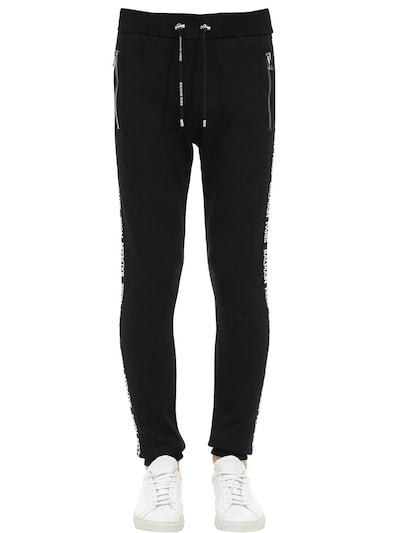 Balmain Cotton Jersey Sweatpants W/ Logo Bands In Black
