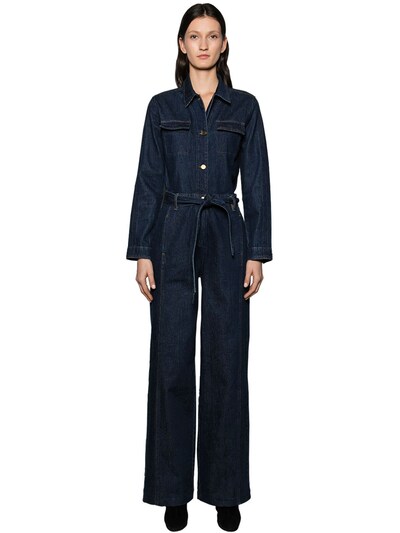 denim long sleeve jumpsuit