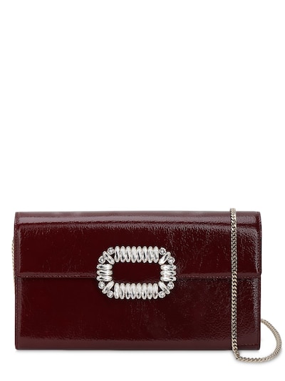 Roger Vivier Sexy Choc Crystals Patent Leather Clutch In Mosto
