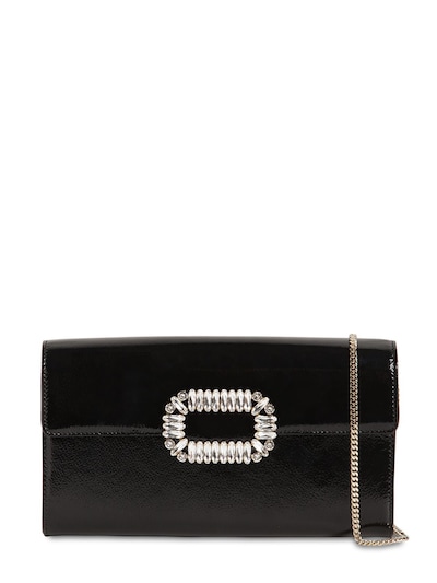 Roger Vivier Sexy Choc Crystals Patent Leather Clutch In Black