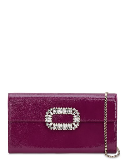 Roger Vivier Sexy Choc Crystals Patent Leather Clutch In Magenta Chiaro
