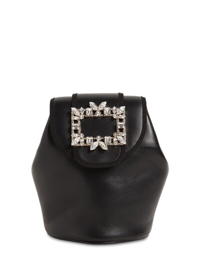 Roger Vivier Broche Mini Leather Backpack W/crystals In Black