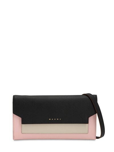 Marni Trunk Saffiano Leather Wallet Chain Bag In Pink,black,grey