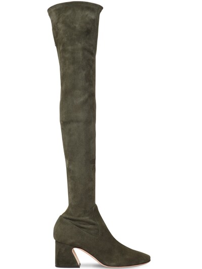 Alberta Ferretti 60mm Stretch Suede Over-the-knee Boots In Military Green