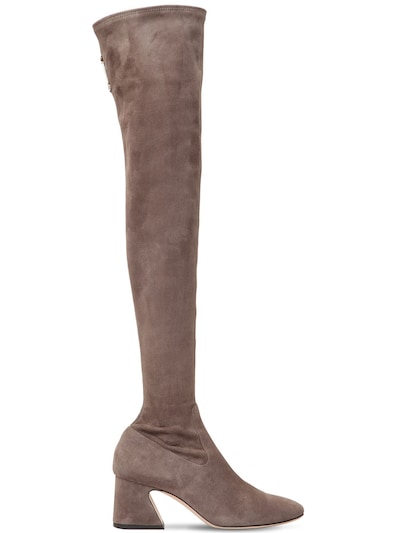 Alberta Ferretti 60mm Stretch Suede Over-the-knee Boots In Taupe