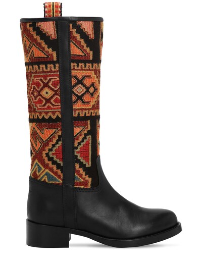 ETRO 30MM LEATHER & VELVET BOOTS,70IWAV001-MDAWMQ2