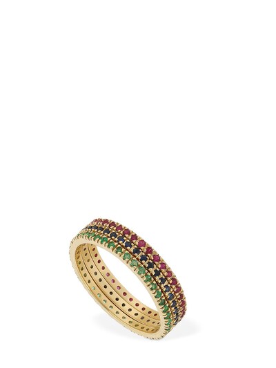 Shop Vanzi Annagreta Thin 18kt Gold & Sapphire Ring In Blue,gold