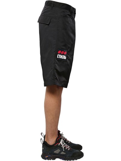 Heron Preston Ctnmb Patch Tech Baggy Shorts In Black,multi