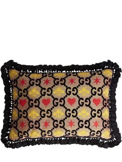 Gucci - heart & bee jacquard rectangle pillow Multicolor | Luisaviaroma