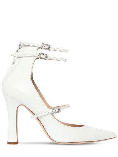 Alessandra Rich 105mm Mary Jane Leather Pumps In White
