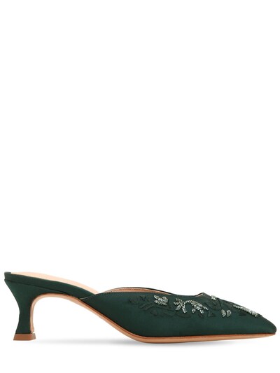 Zyne 50mm Embellished Satin Mules In Green
