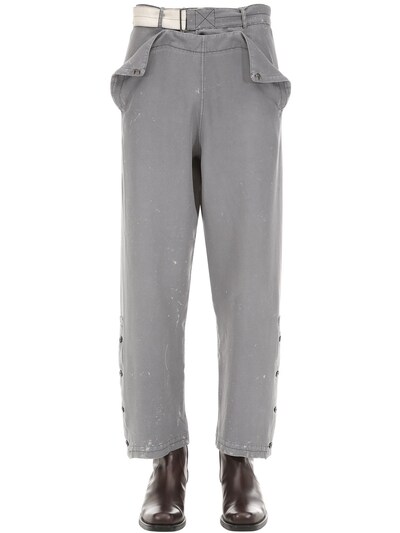 Rochas Cotton Trousers W/ Belt In Silver