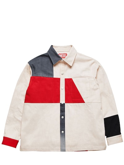 Gr Uniforma X Diesel Red Tag Patchwork Cotton Canvas Shirt In White | ModeSens