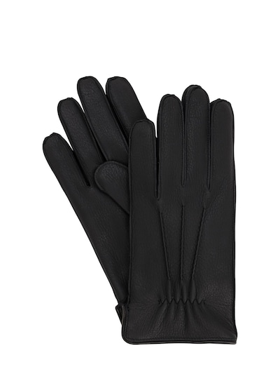 Mario Portolano Leather Gloves In Black