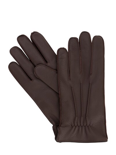 Mario Portolano Deerskin Leather Gloves In Cognac