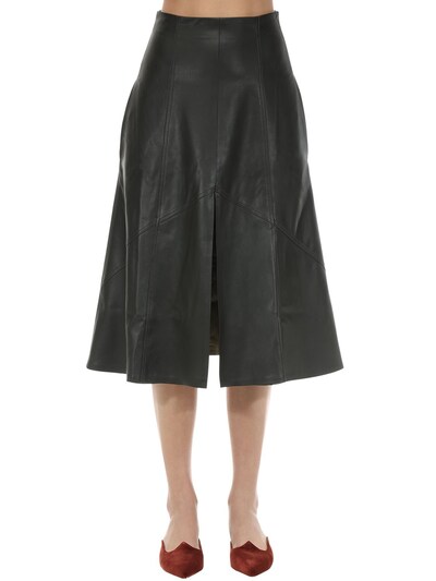 Liya A-line Faux Leather Midi Skirt In Dark Green