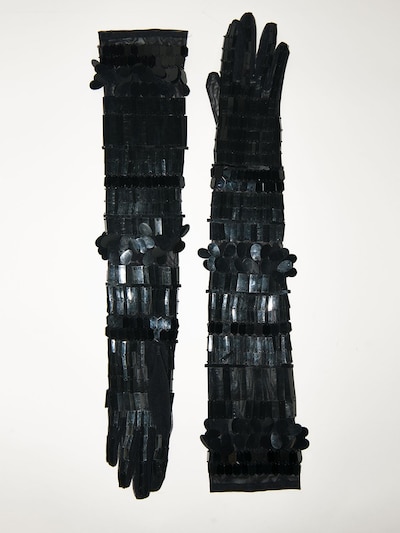 Alberta Ferretti Lvr Exclusive Embellished Long Gloves In Black