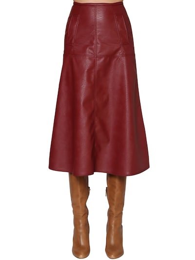 Johanna Ortiz Faux Leather Midi Skirt In Bordeaux
