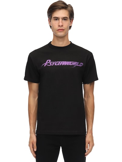 Psychworld Purple Logo Cotton Jersey T-shrit In Black