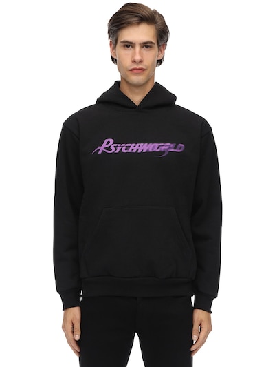 Psychworld Purple Logo Jersey Sweatshirt Hoodie In Black