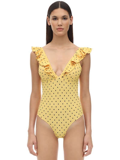 yellow polka dot one piece swimsuit