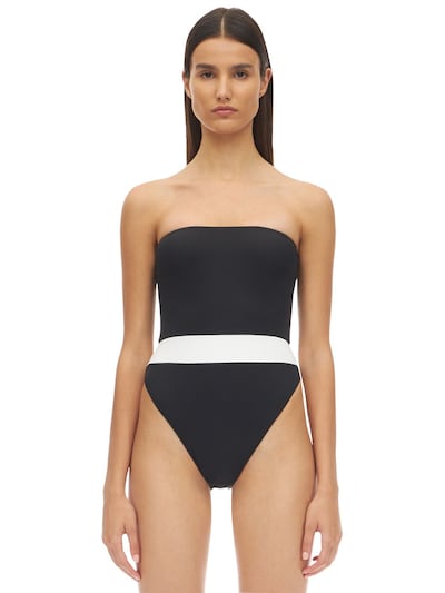 Aexae Bandeau Lycra One-piece Swimsuit In Black,white