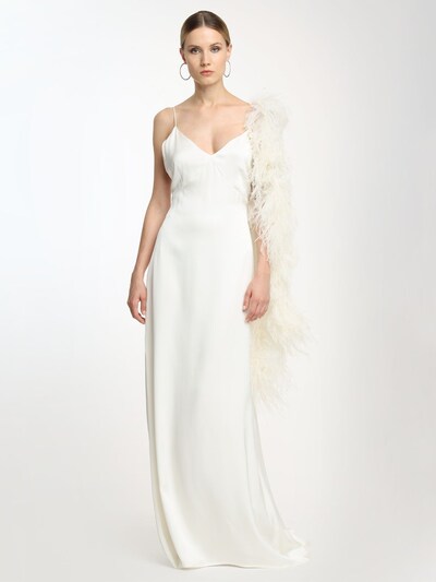 Magda Butrym Exclusive Silk Slip Dress W Feather Boa White