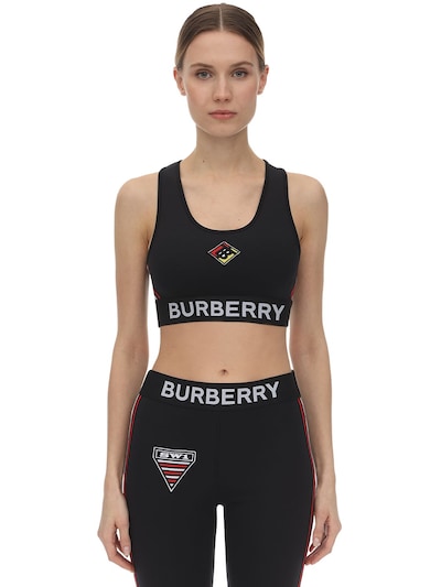 Burberry - Jersey sport bra w/patches - Black | Luisaviaroma