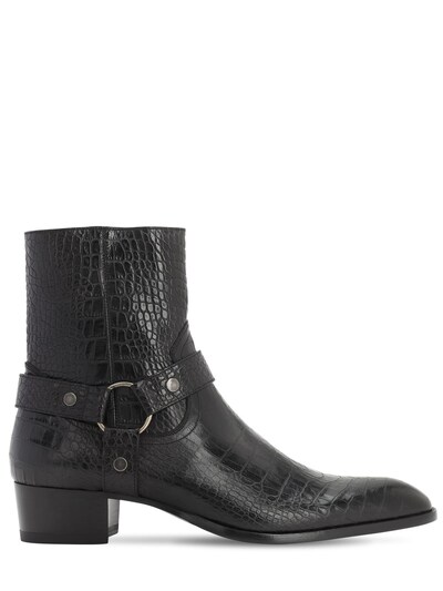 Saint Laurent Stivali wyatt in pelle goffrata 40mm SAINT LAURENT 40MM WYATT LEATHER CHELSEA BOOTS LUISAVIAROMA
