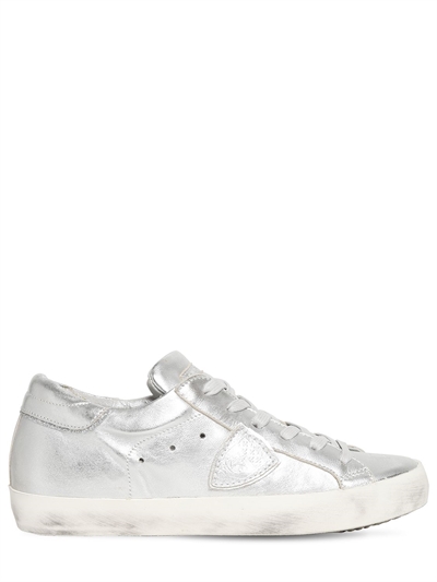 PHILIPPE MODEL - Paris leather \u0026 suede sneakers - Silver | Luisaviaroma