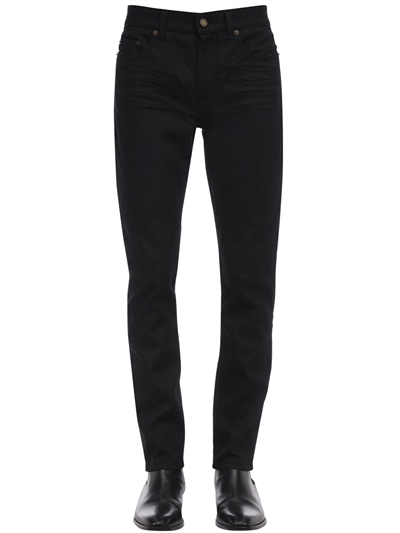 SAINT LAURENT - 16CM SKINNY STRETCH COTTON JEANS - Black