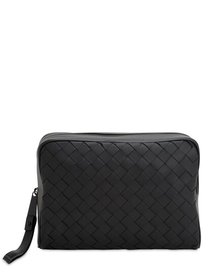 black leather toiletry bag