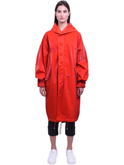 long red hooded coat