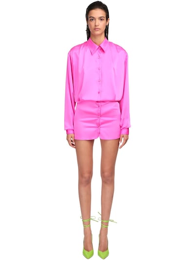 pink satin shirt dress