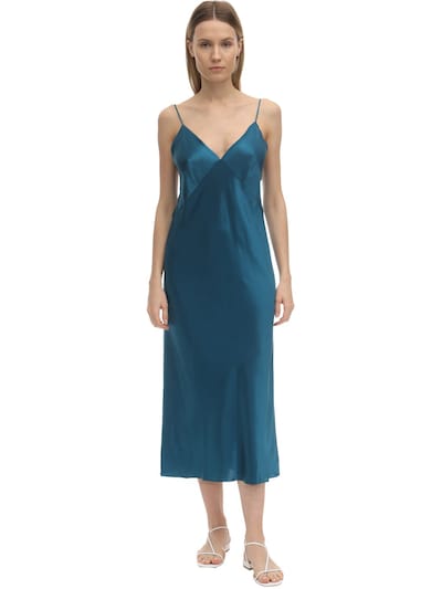 silk slip dress blue