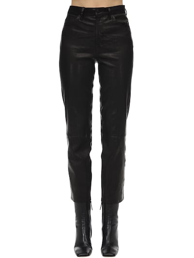high rise leather jeans