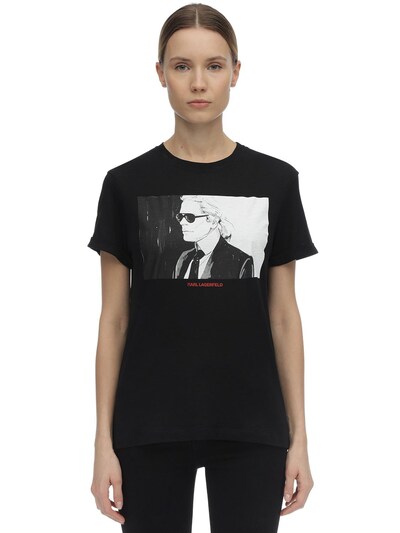 Karl Lagerfeld - Printed cotton jersey t-shirt - Black | Luisaviaroma