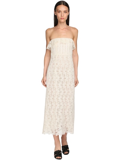 strapless lace midi dress