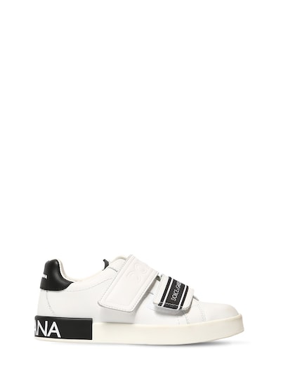 Logo printed leather strap sneakers 
